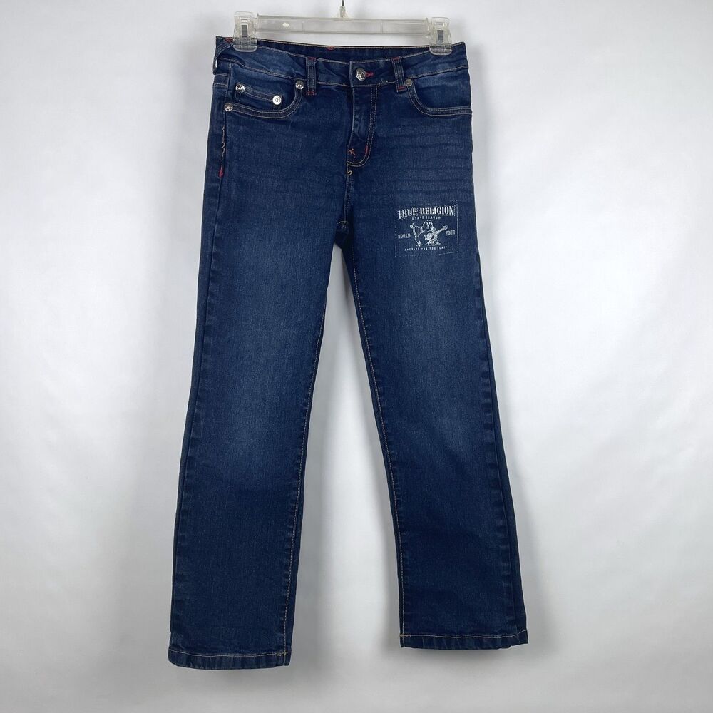 True Religion Boys L 12 Straight Leg Dark Wash Denim Jeans Horseshoe 26x24.5